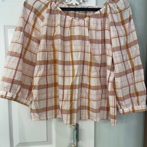 Loft Outlet Plaid Women's Top in Pinks, creams, and Orange